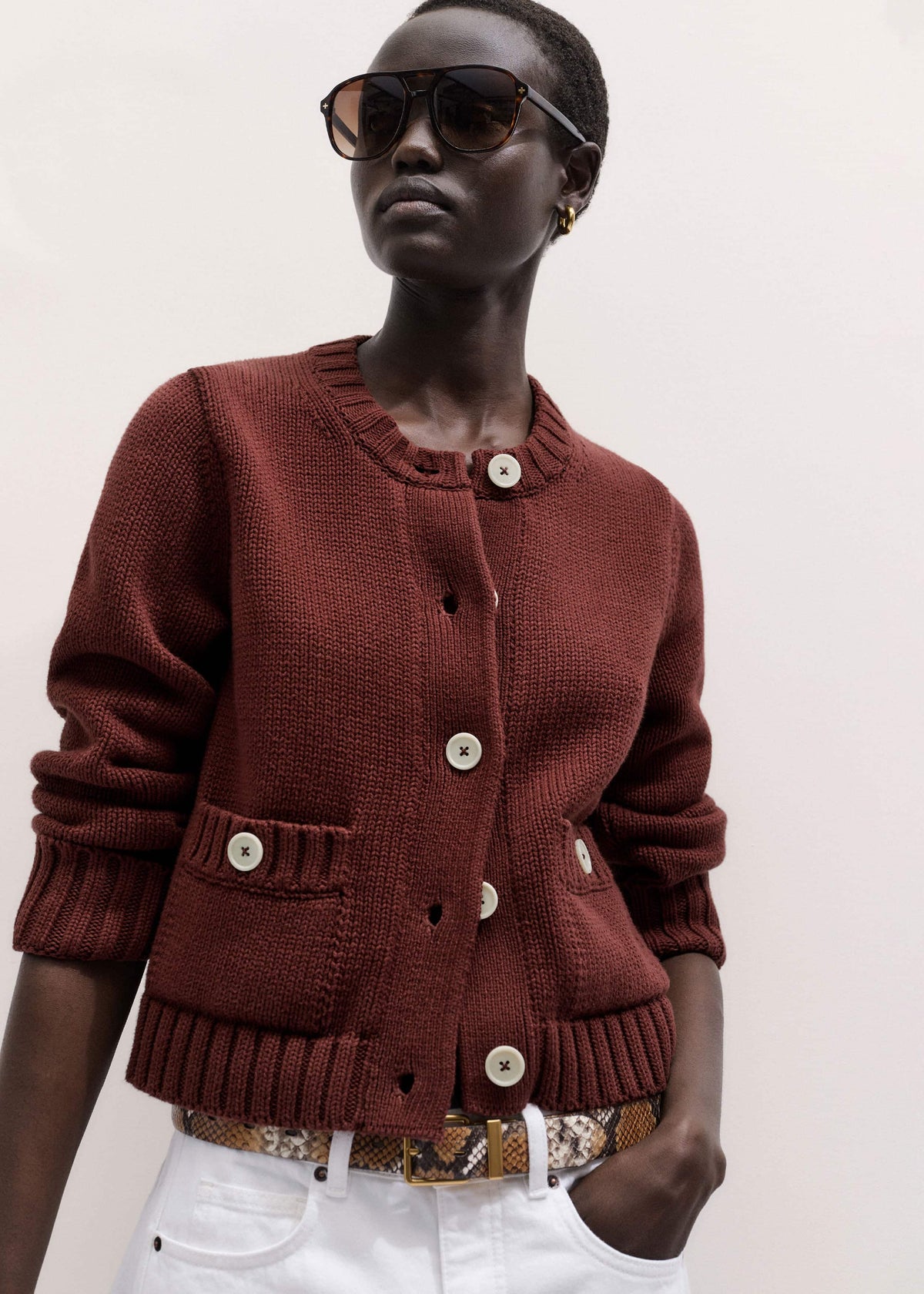 Cinnamon Straight Crop Cardigan | ME+EM