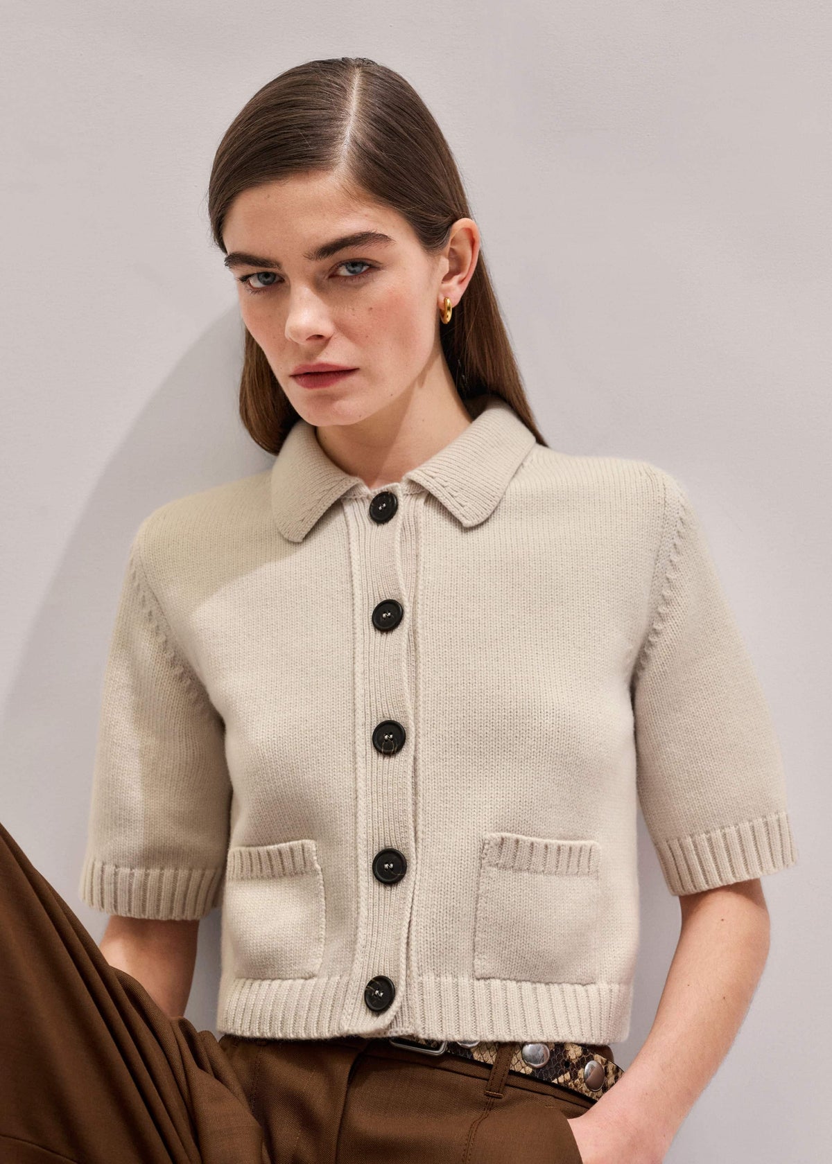 Cream Merino Cashmere Cropped Knit Jacket | ME+EM