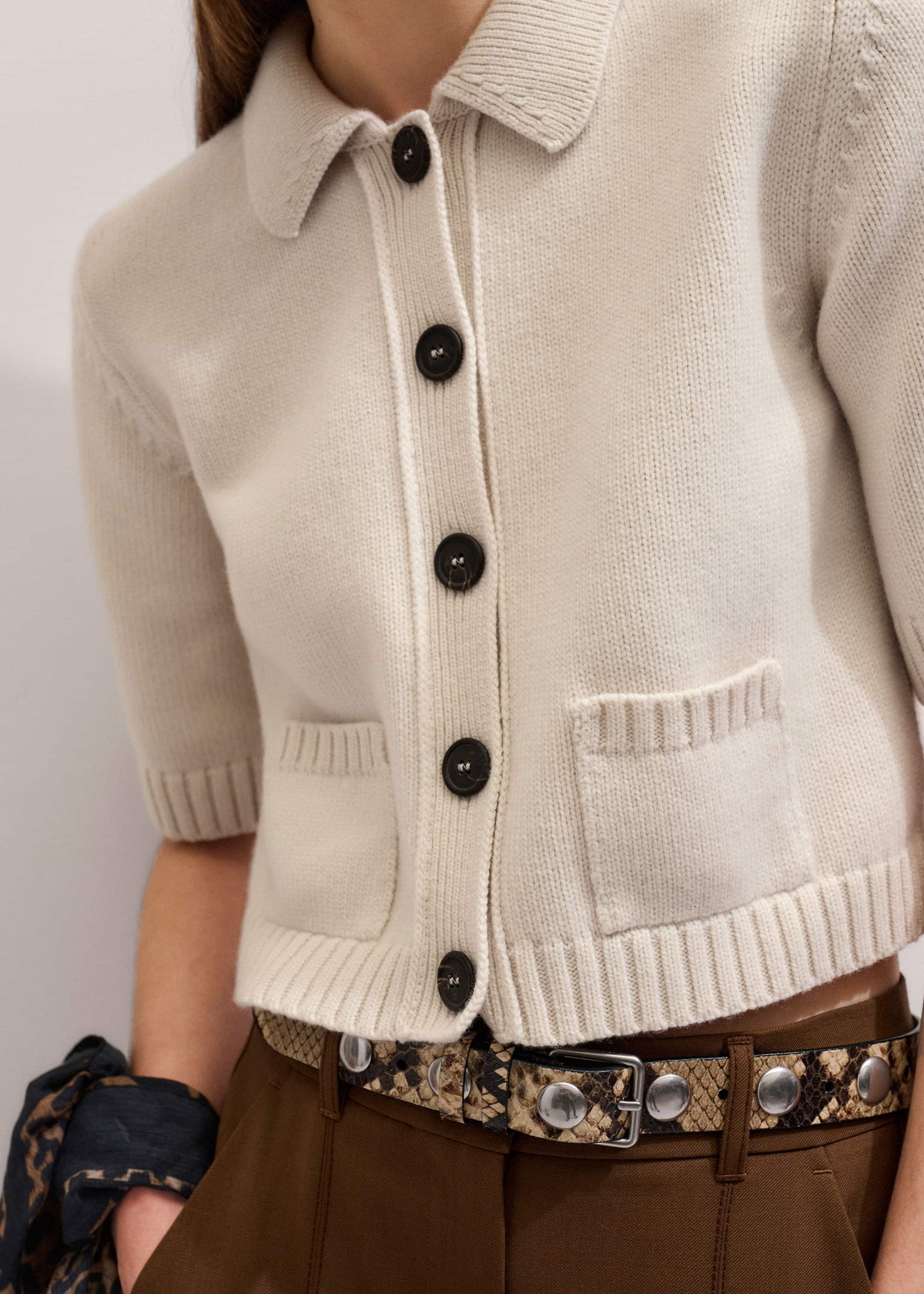 Cream Merino Cashmere Cropped Knit Jacket | ME+EM