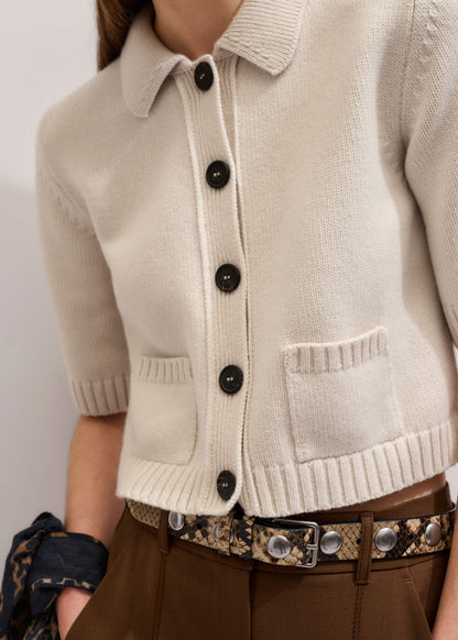 Cream Merino Cashmere Cropped Knit Jacket | ME+EM