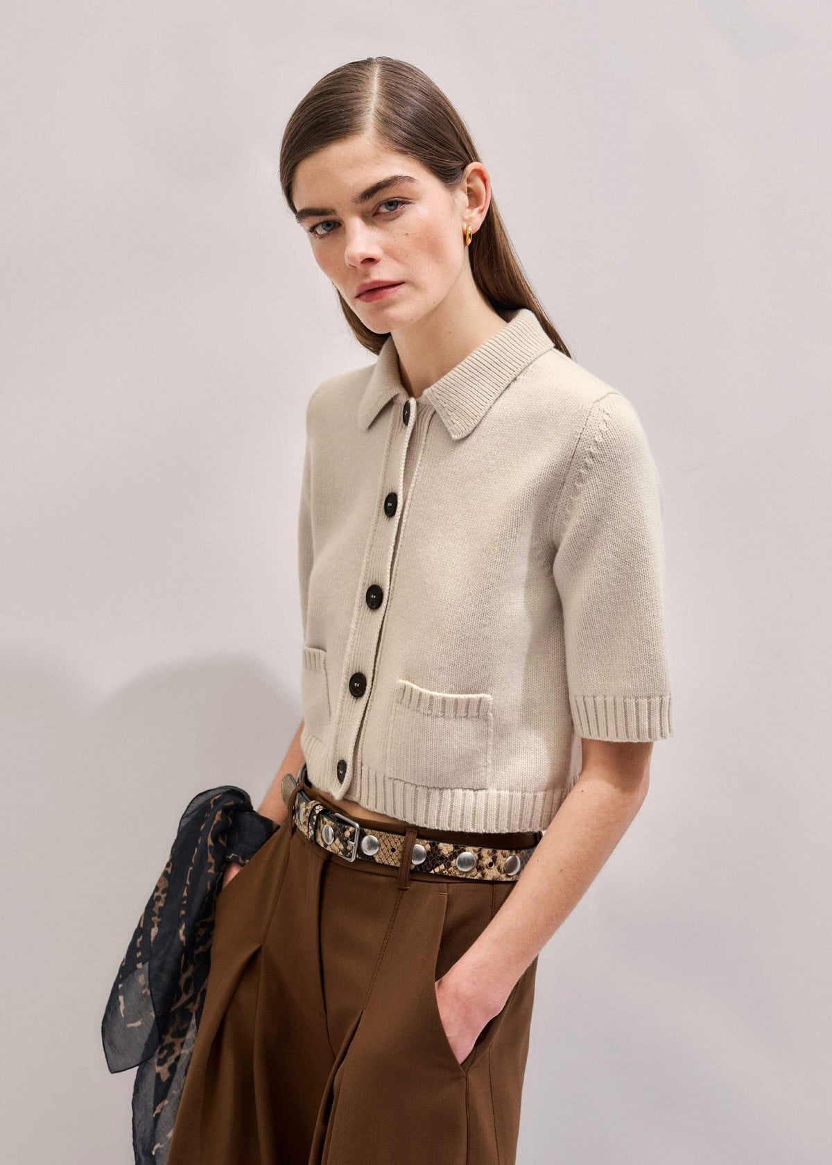 Cream Merino Cashmere Cropped Knit Jacket | ME+EM