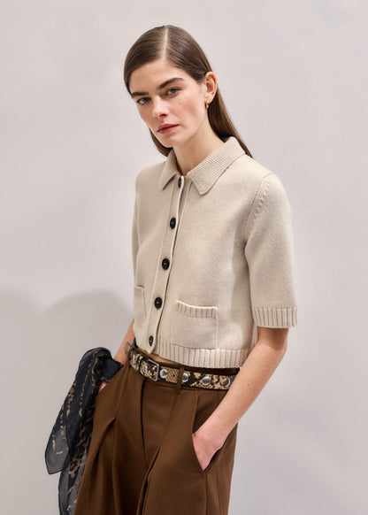 Cream Merino Cashmere Cropped Knit Jacket | ME+EM