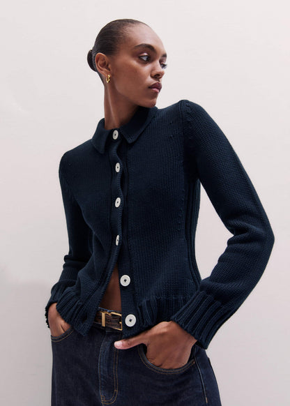 Navy Slim Collared Cardigan | ME+EM