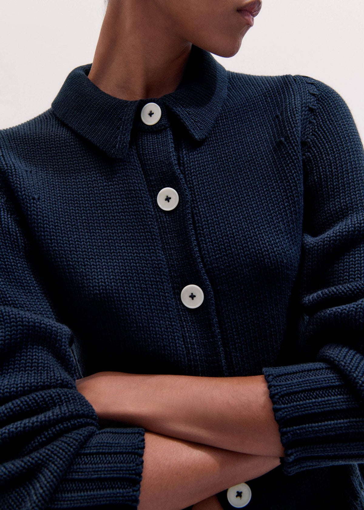 Navy Slim Collared Cardigan | ME+EM