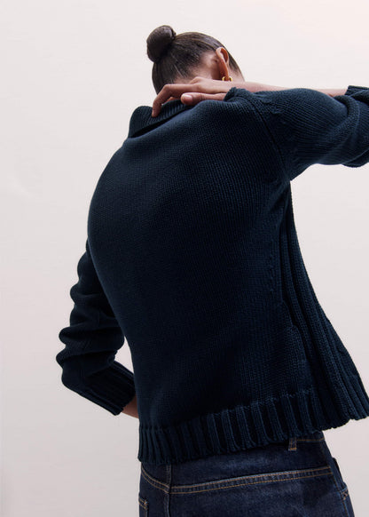 Navy Slim Collared Cardigan | ME+EM