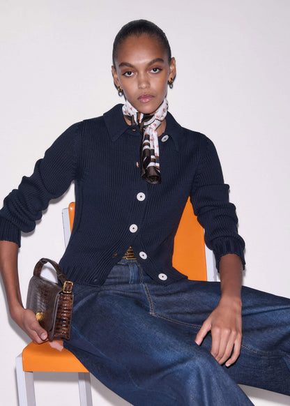 Navy Slim Collared Cardigan | ME+EM