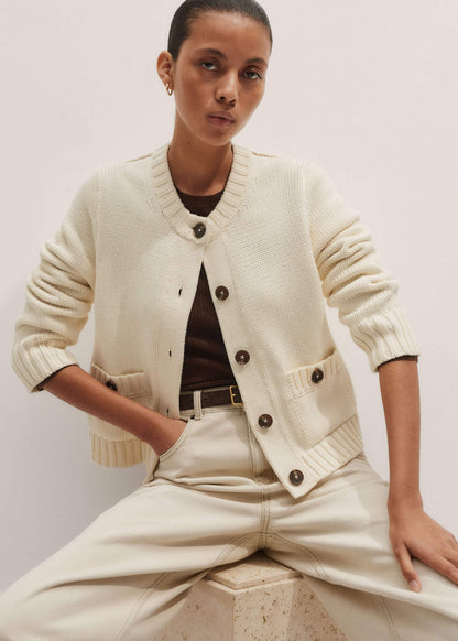 Cream Bracelet Sleeve Cropped Cardigan | ME+EM