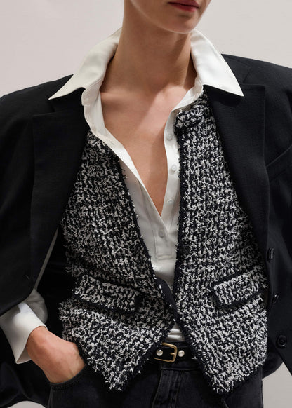 Black Tweed Knit Pouf Sleeve Crop Jacket | ME+EM