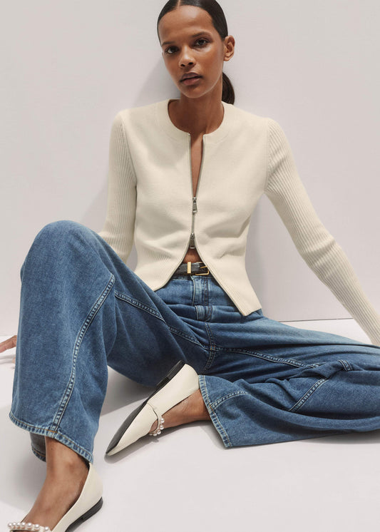 Cream Milano Knit Two-Way Zip Cardigan | ME+EM