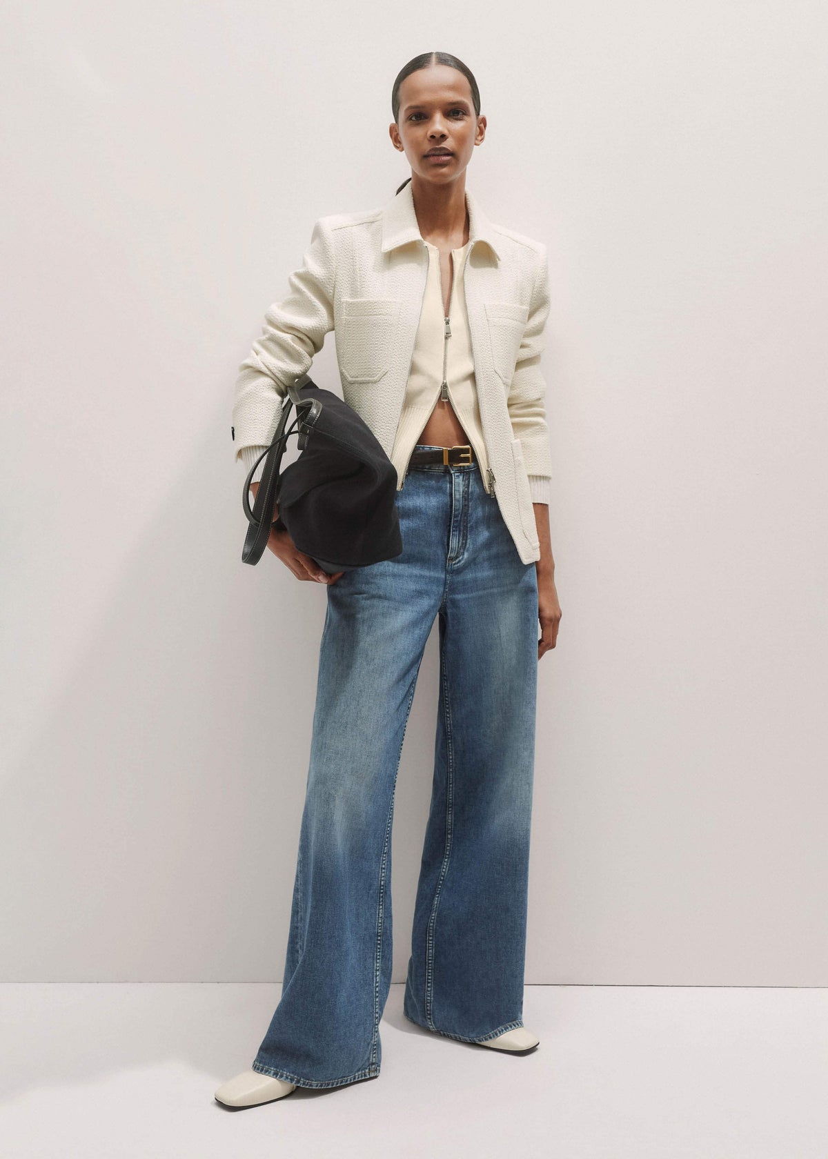 Cream Milano Knit Two-Way Zip Cardigan | ME+EM