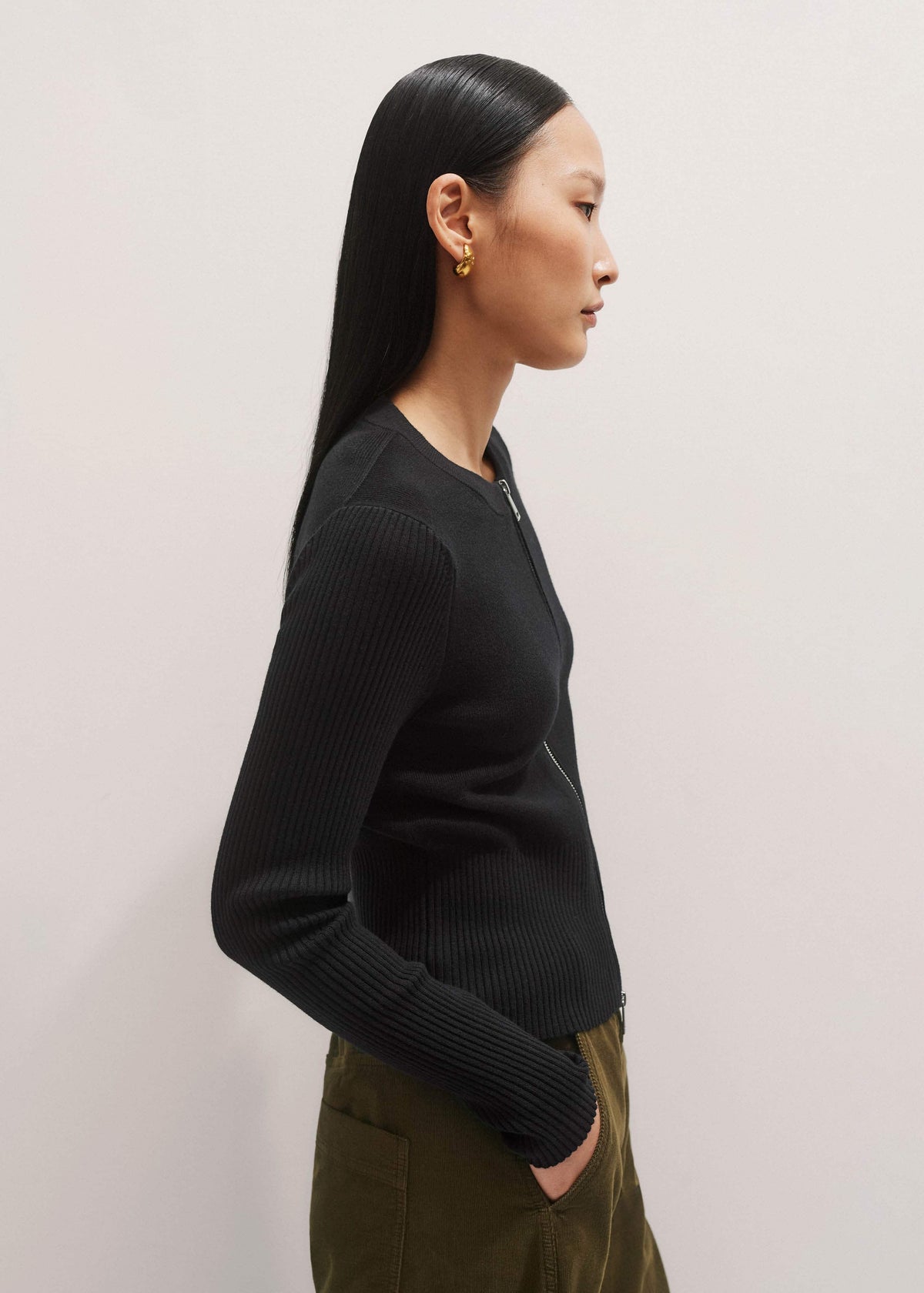 Black Milano Knit Two-Way Zip Cardigan | ME+EM