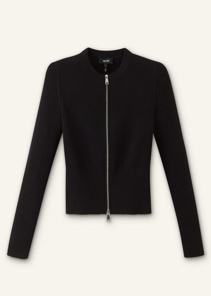Black Milano Knit Two-Way Zip Cardigan | ME+EM