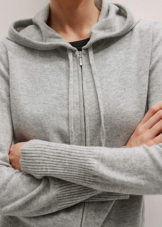 Silver Gray Mélange Cashmere Relaxed Fit Box Zip Hoodie | ME+EM