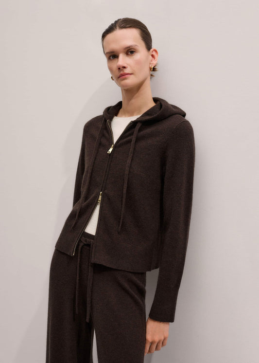 Brown Cashmere Two Way Zip Straight Hoodie | ME+EM