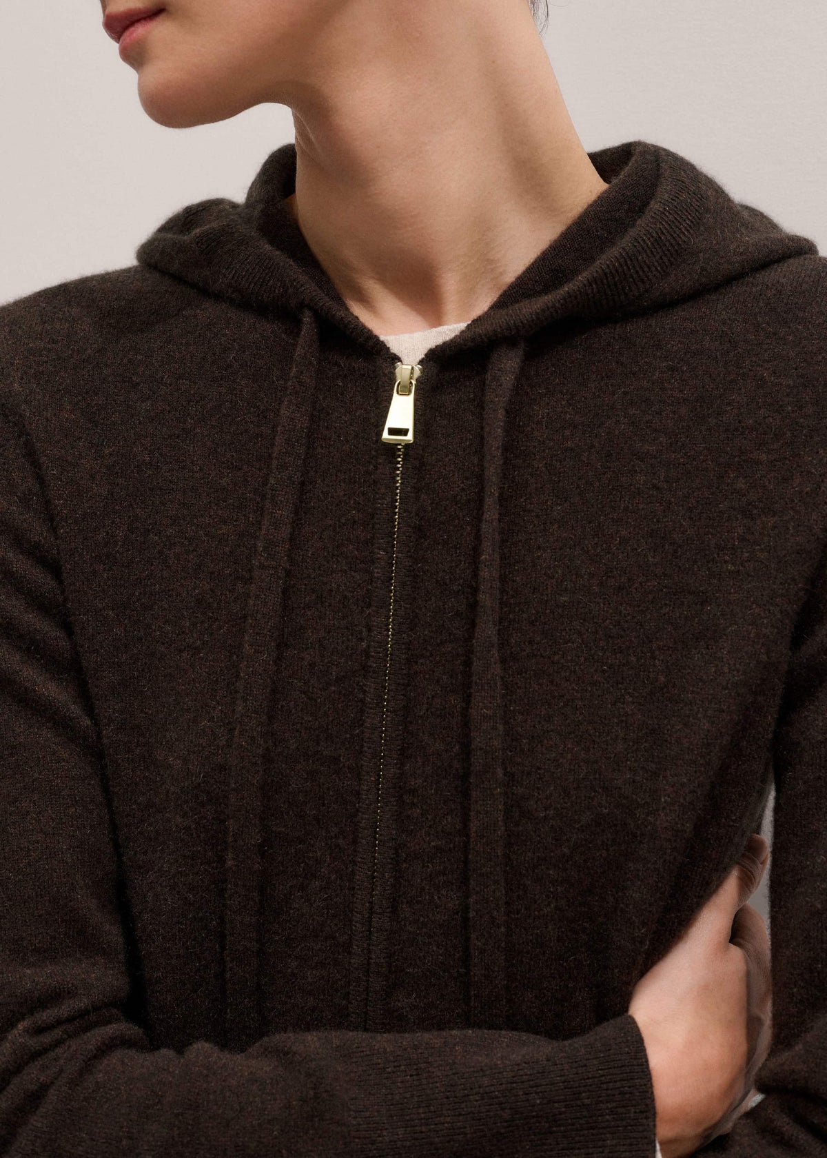 Brown Cashmere Two Way Zip Straight Hoodie | ME+EM