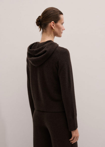 Brown Cashmere Two Way Zip Straight Hoodie | ME+EM