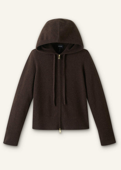 Brown Cashmere Two Way Zip Straight Hoodie | ME+EM