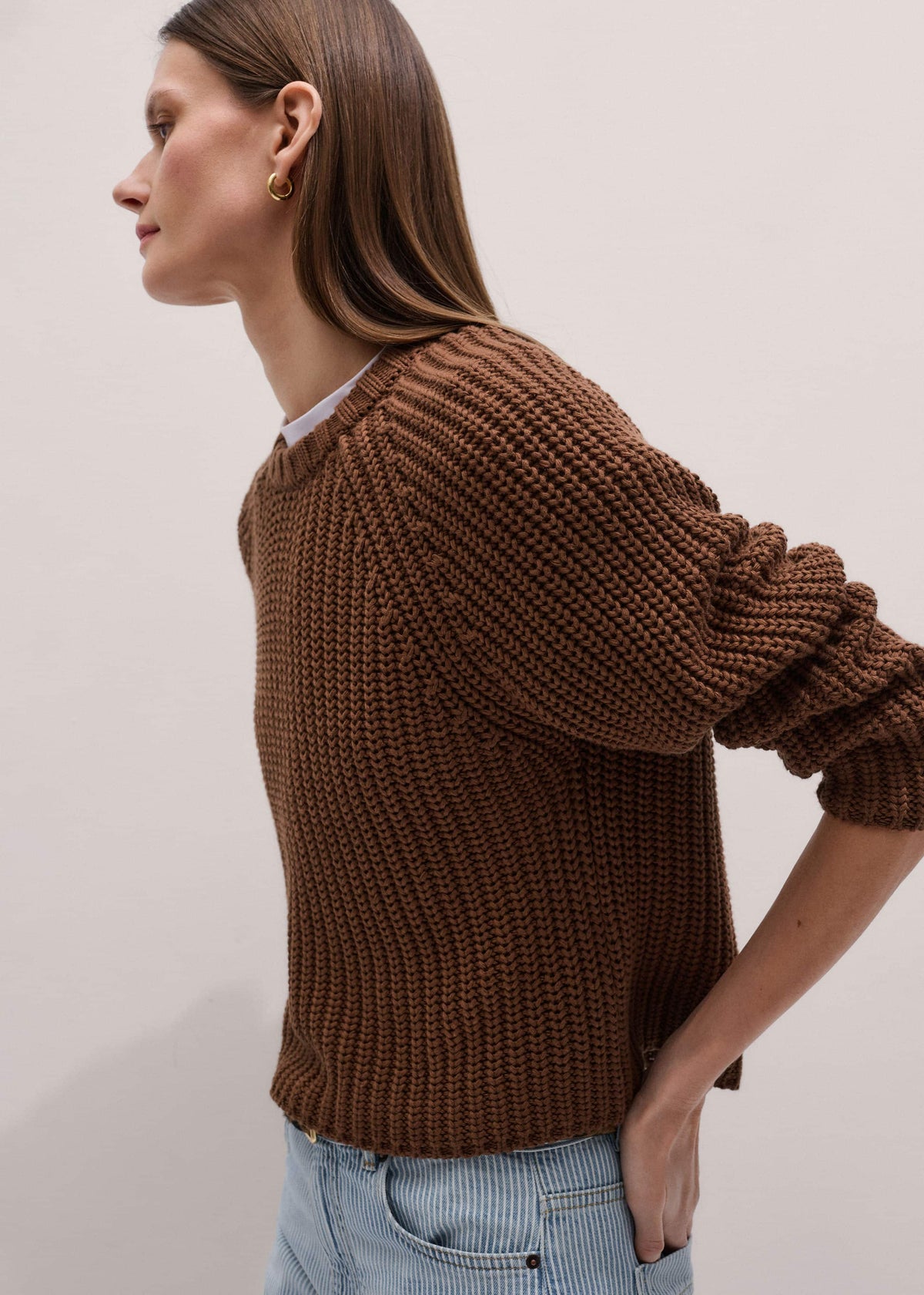 Brown Chunky Cotton Raglan Sweater | ME+EM