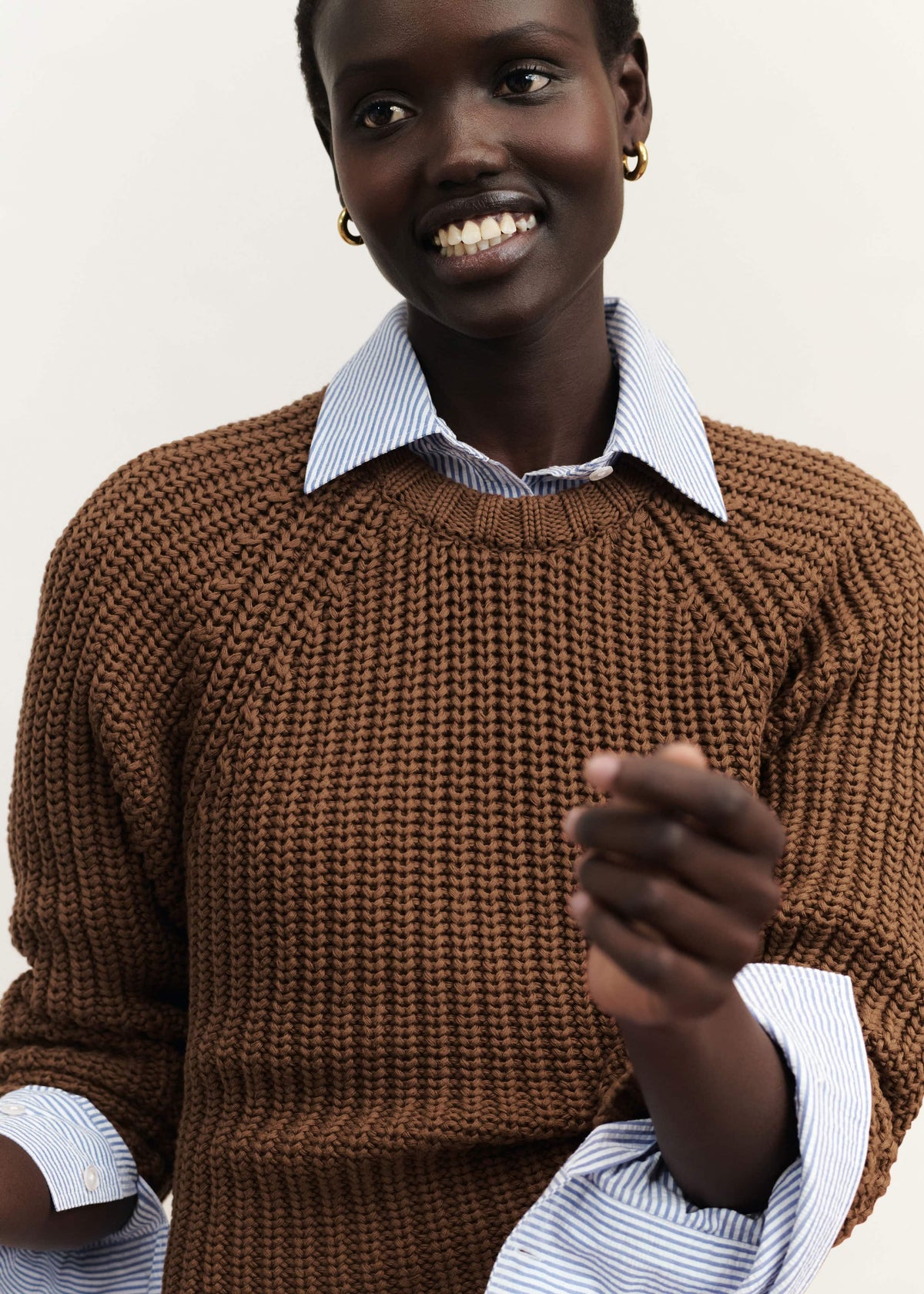 Brown Chunky Cotton Raglan Sweater | ME+EM