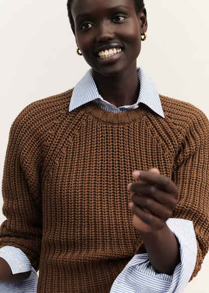 Brown Chunky Cotton Raglan Sweater | ME+EM