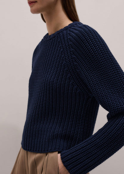 Navy Chunky Cotton Raglan Sweater | ME+EM