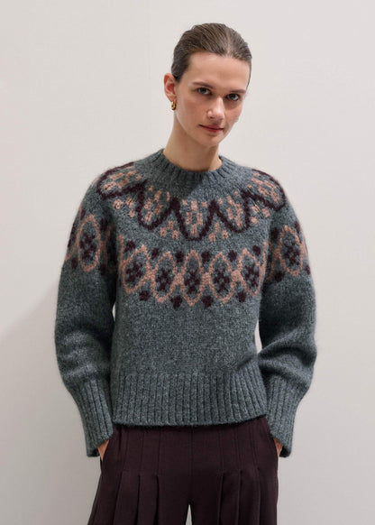Gray Fairisle Jacquard Relaxed Sweater + Snood | ME+EM