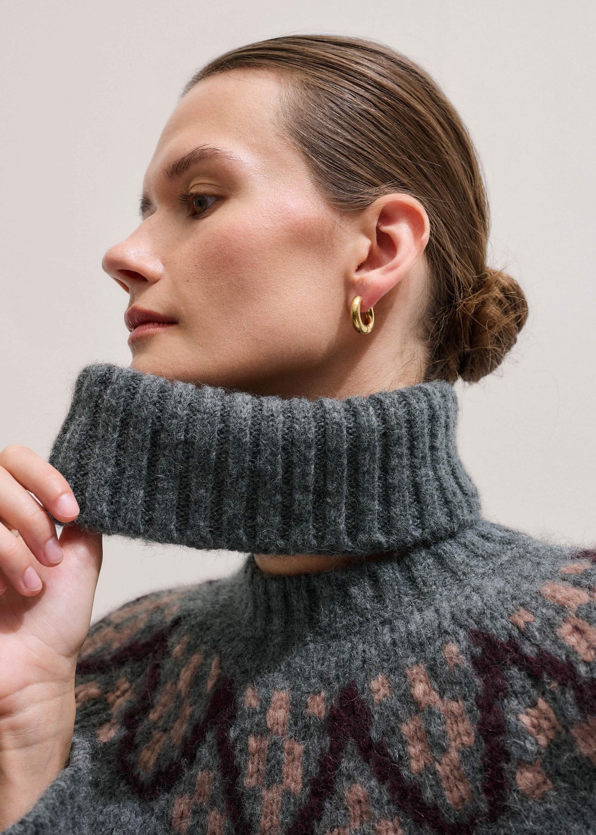 Gray Fairisle Jacquard Relaxed Sweater + Snood | ME+EM