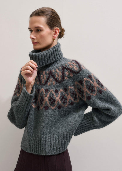 Gray Fairisle Jacquard Relaxed Sweater + Snood | ME+EM