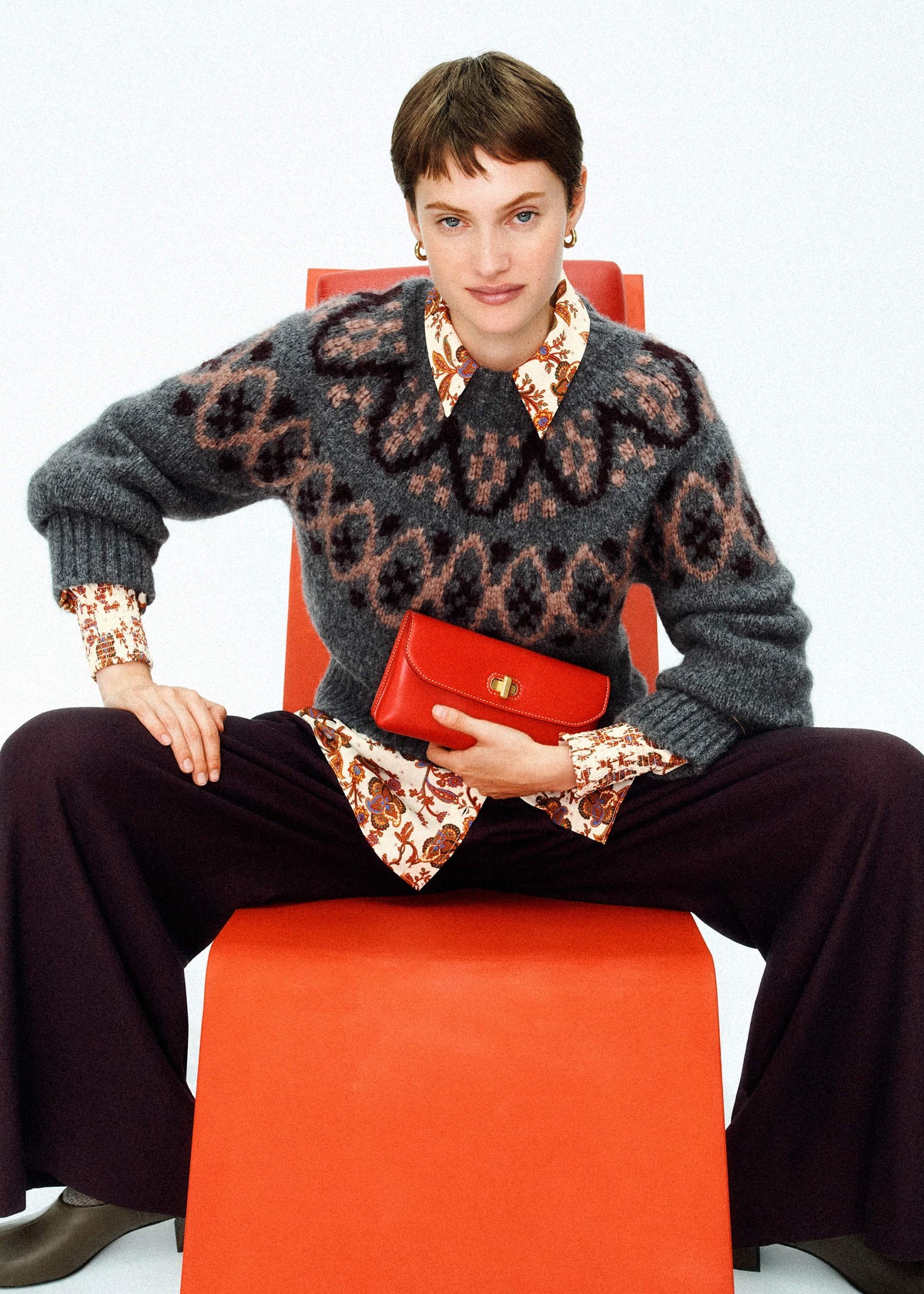 Gray Fairisle Jacquard Relaxed Sweater + Snood | ME+EM