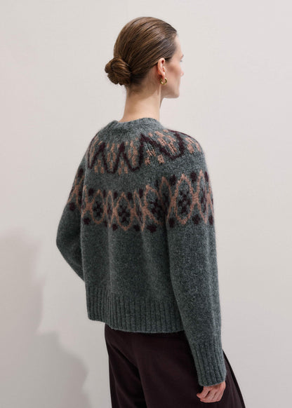 Gray Fairisle Jacquard Relaxed Sweater + Snood | ME+EM