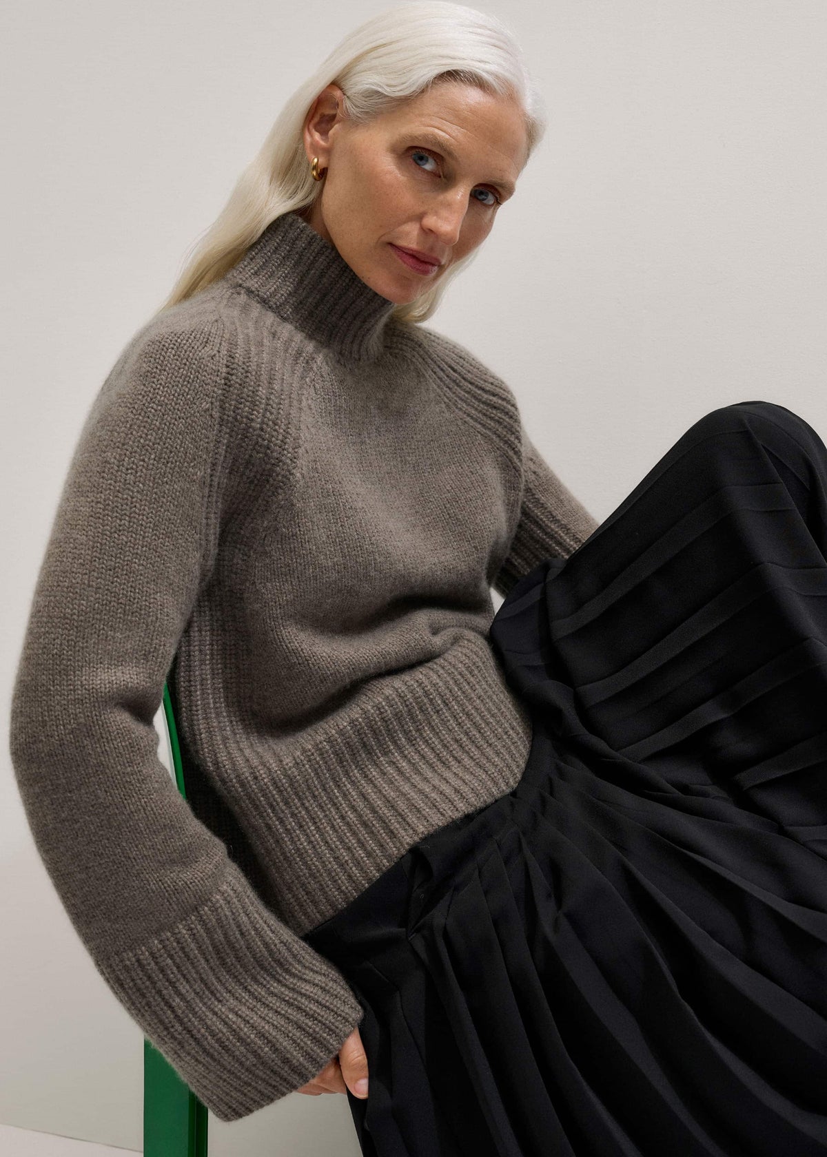 Brown Cashmere High Neck Relaxed Statement Sweater | ME+EM