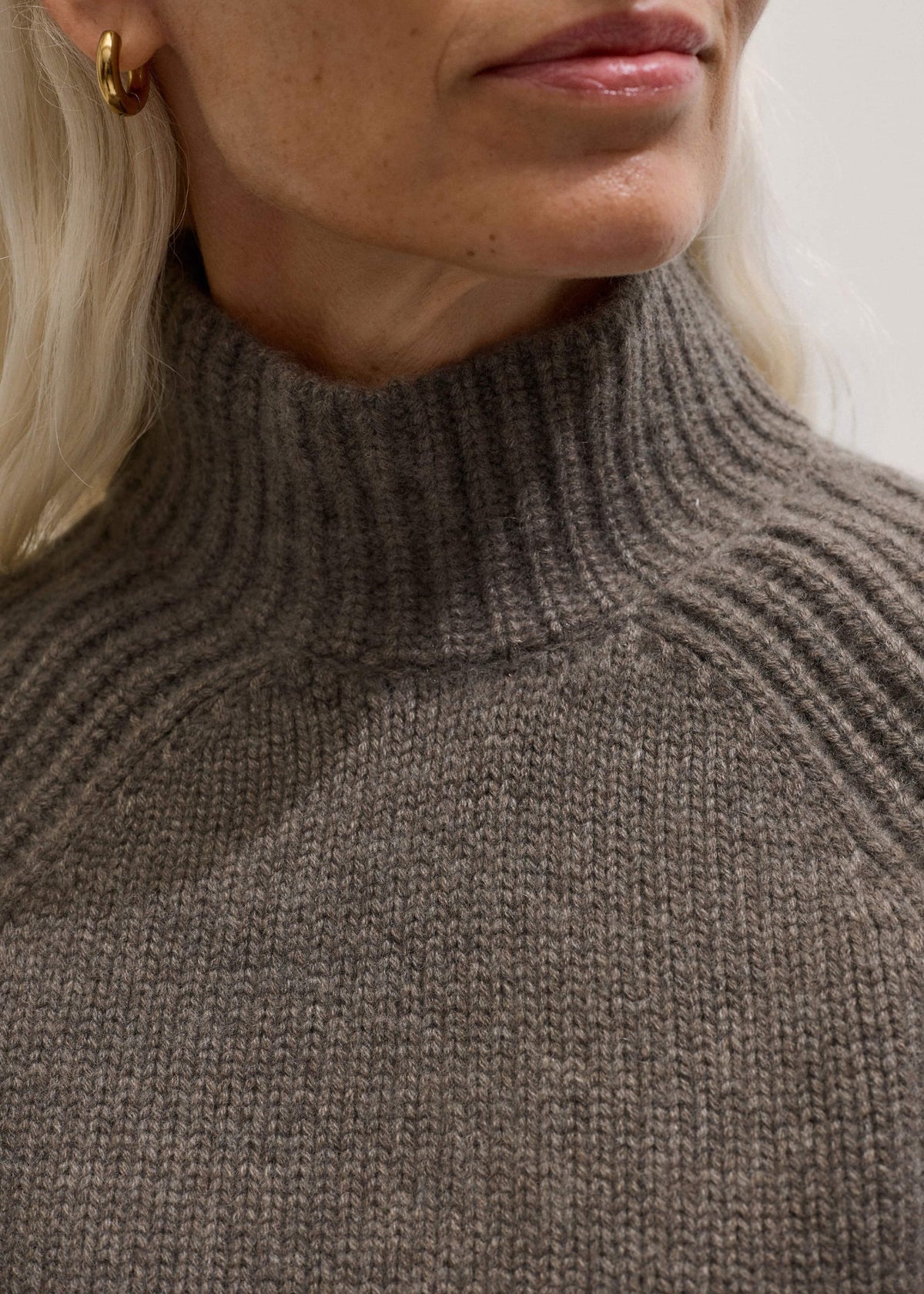 Brown Cashmere High Neck Relaxed Statement Sweater | ME+EM