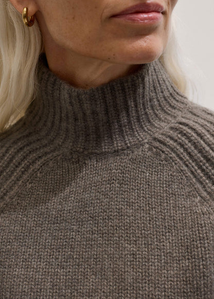 Brown Cashmere High Neck Relaxed Statement Sweater | ME+EM