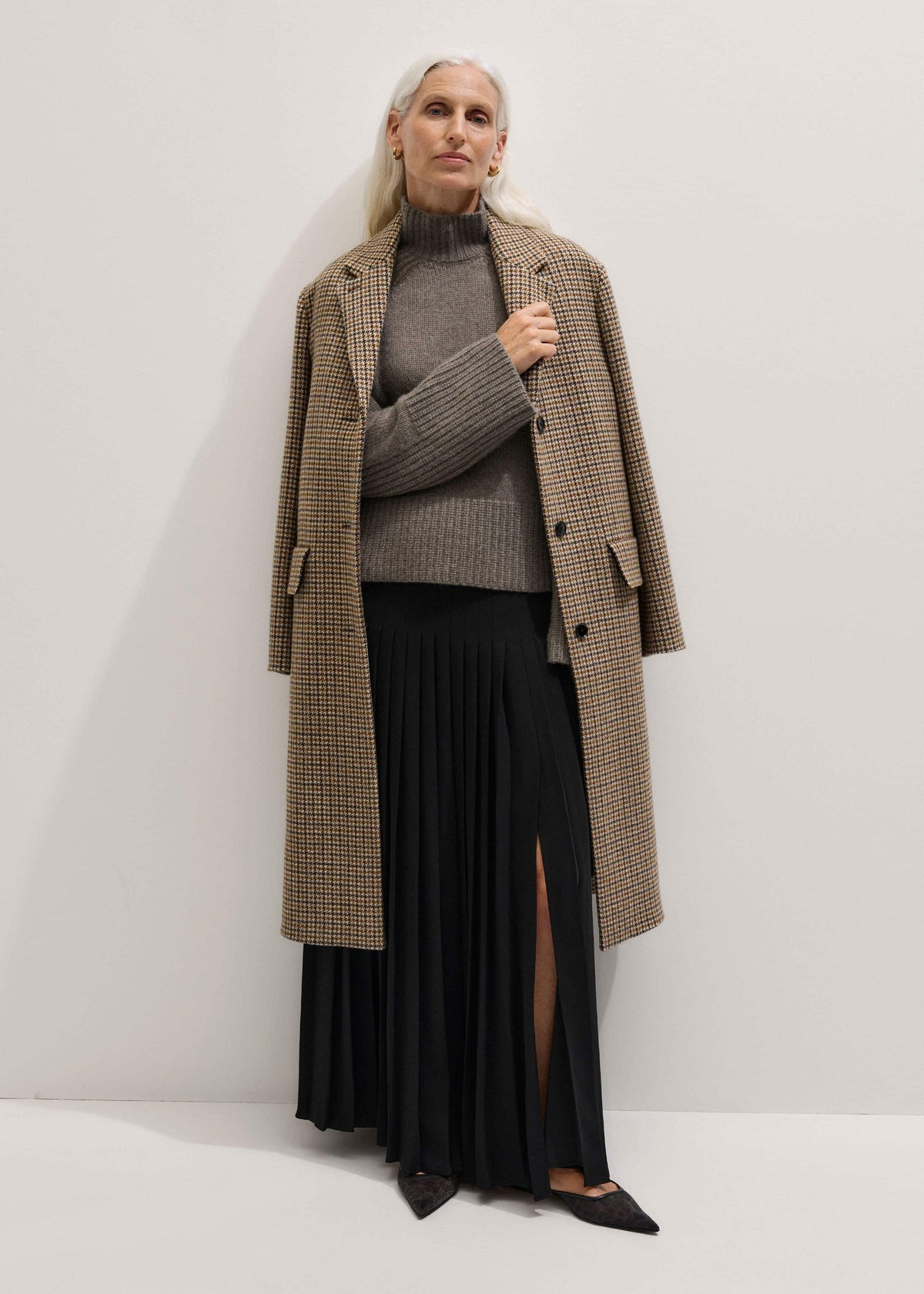 Brown Cashmere High Neck Relaxed Statement Sweater | ME+EM