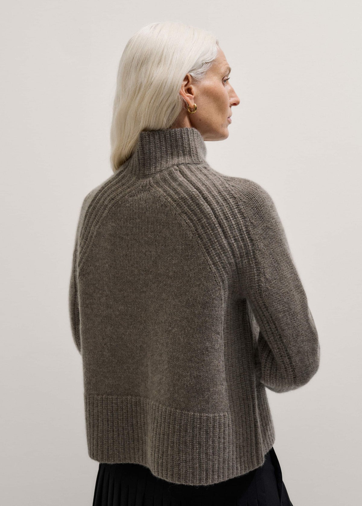 Brown Cashmere High Neck Relaxed Statement Sweater | ME+EM