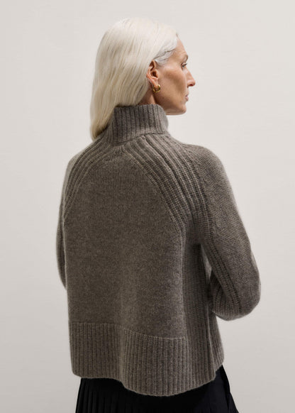 Brown Cashmere High Neck Relaxed Statement Sweater | ME+EM