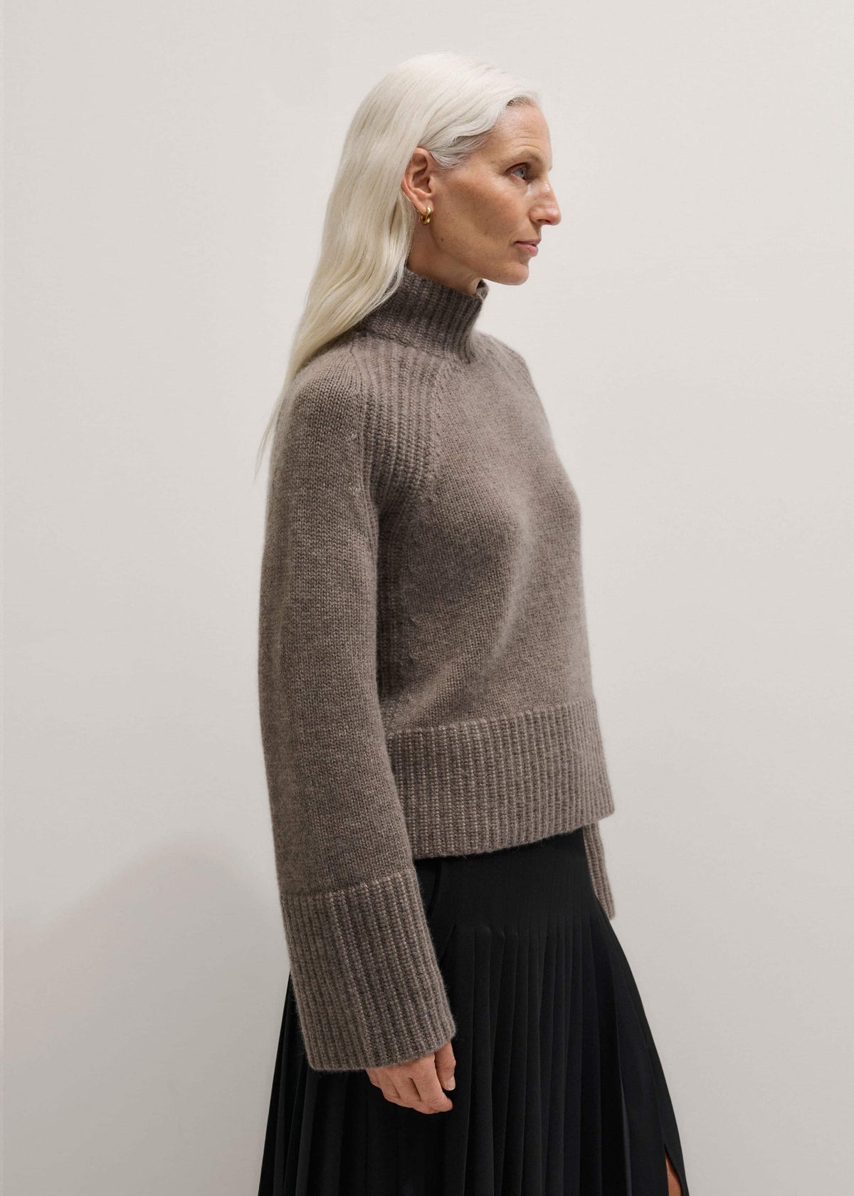 Brown Cashmere High Neck Relaxed Statement Sweater | ME+EM