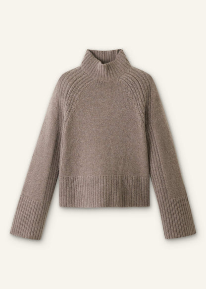 Brown Cashmere High Neck Relaxed Statement Sweater | ME+EM