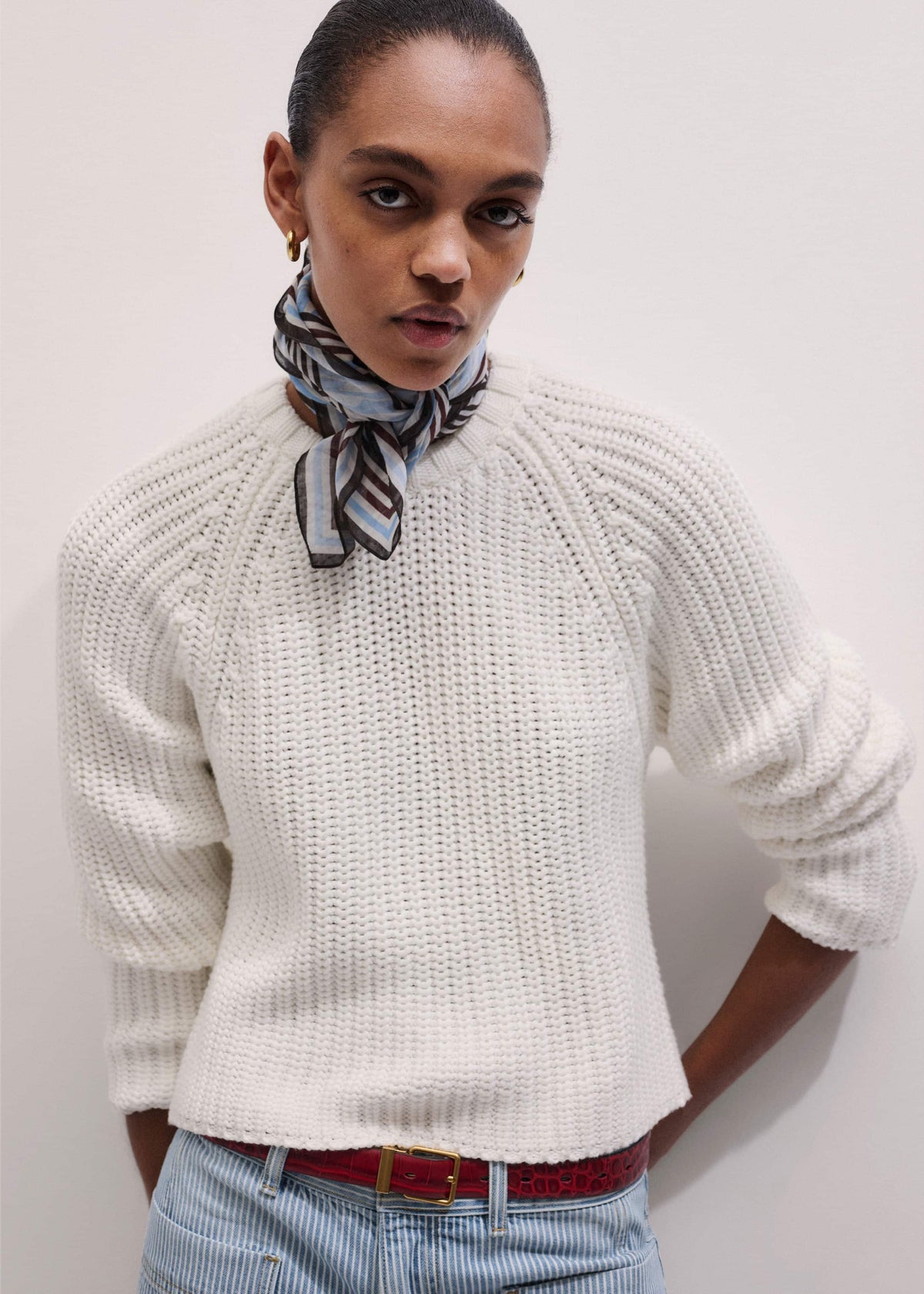 White Chunky Raglan Relaxed Weekend Sweater | ME+EM