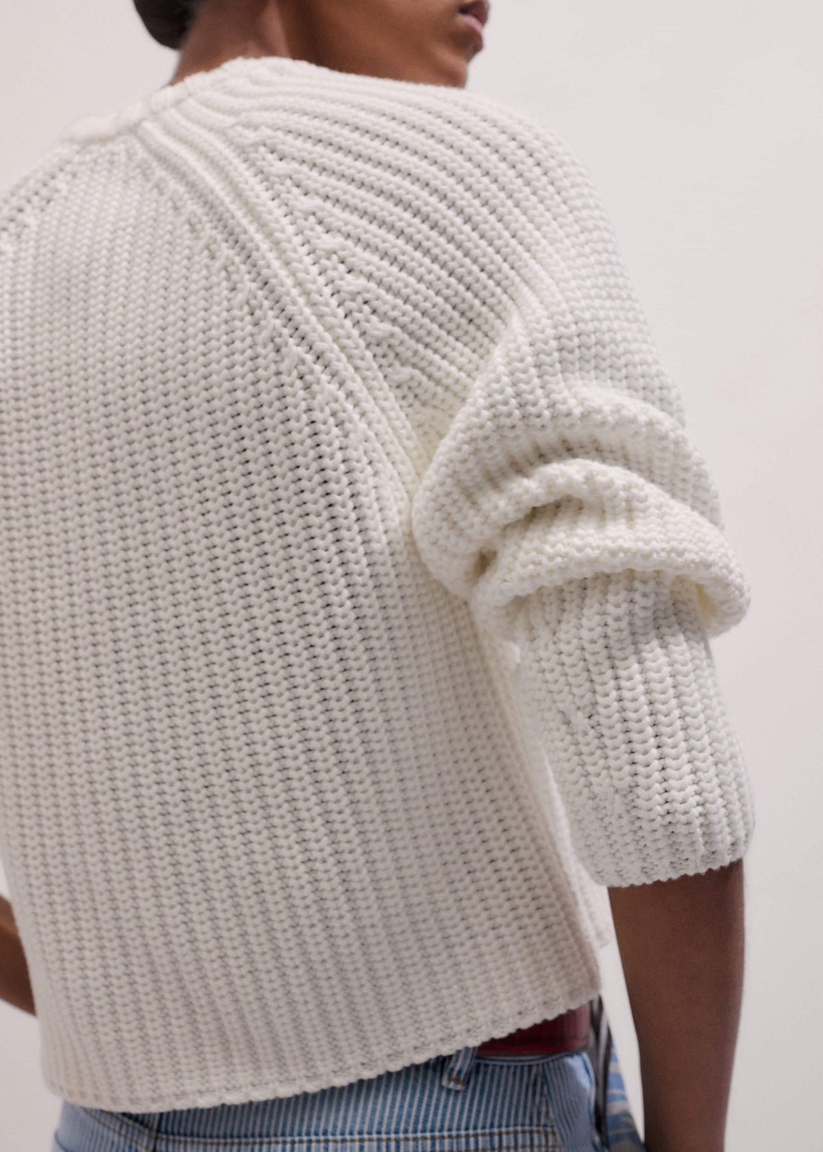 White Chunky Raglan Relaxed Weekend Sweater | ME+EM