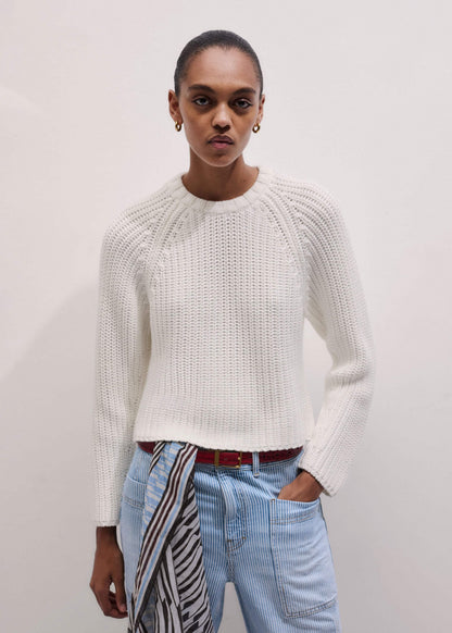White Chunky Raglan Relaxed Weekend Sweater | ME+EM