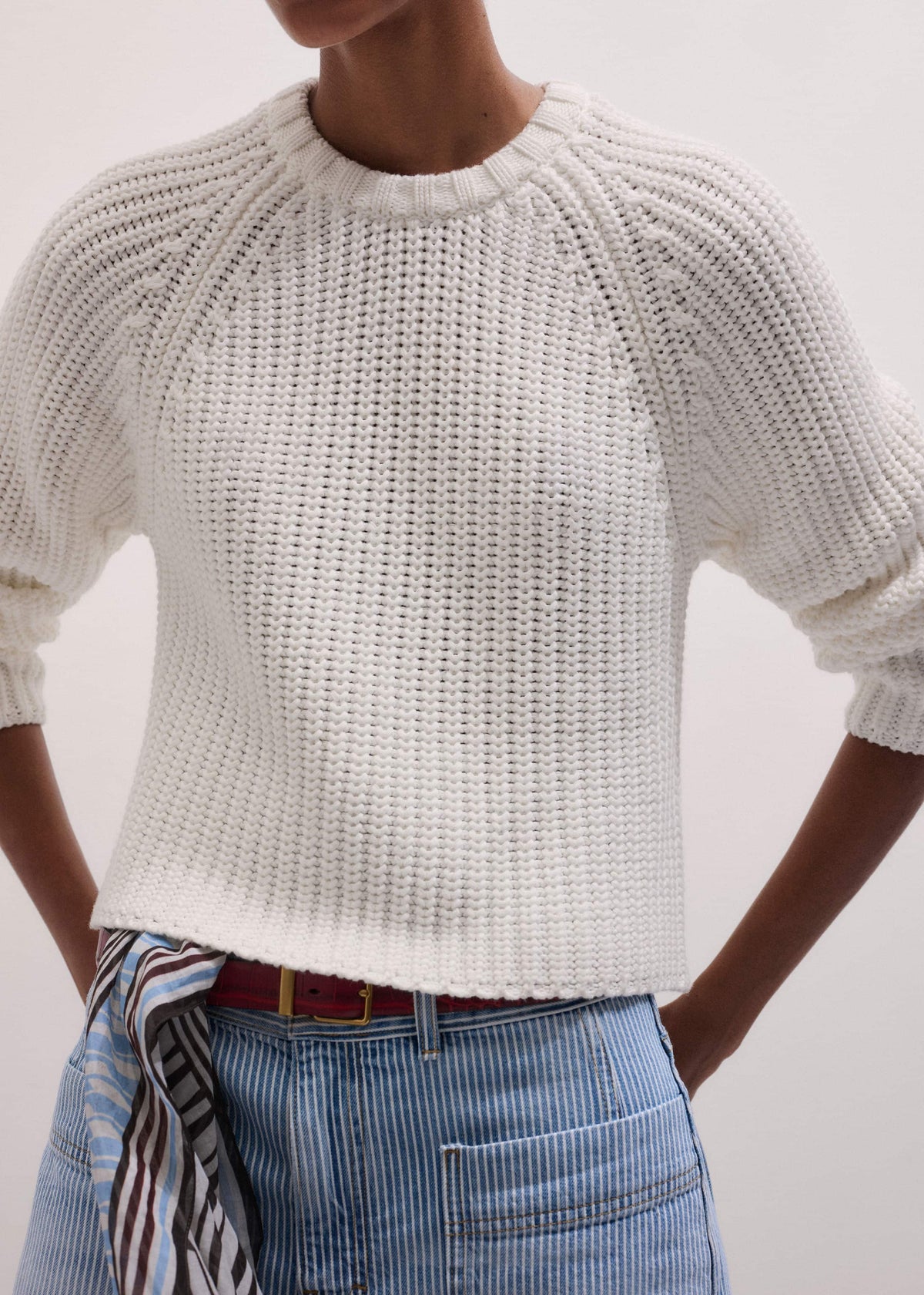 White Chunky Raglan Relaxed Weekend Sweater | ME+EM