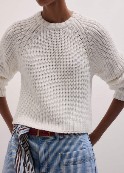 White Chunky Raglan Relaxed Weekend Sweater | ME+EM