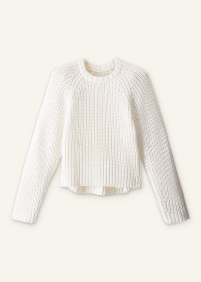 White Chunky Raglan Relaxed Weekend Sweater | ME+EM