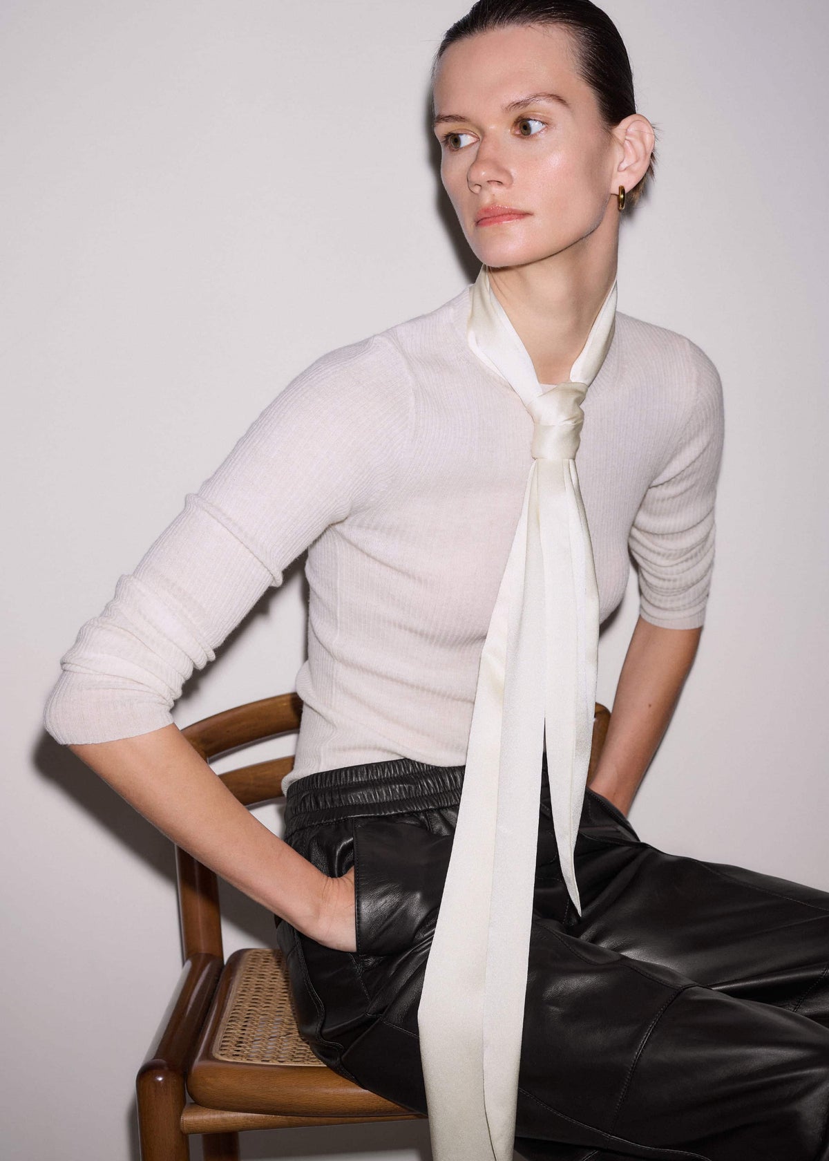 Cream Barely There Slim Rib Layering Sweater | ME+EM