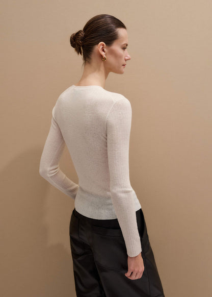 Cream Barely There Slim Rib Layering Sweater | ME+EM
