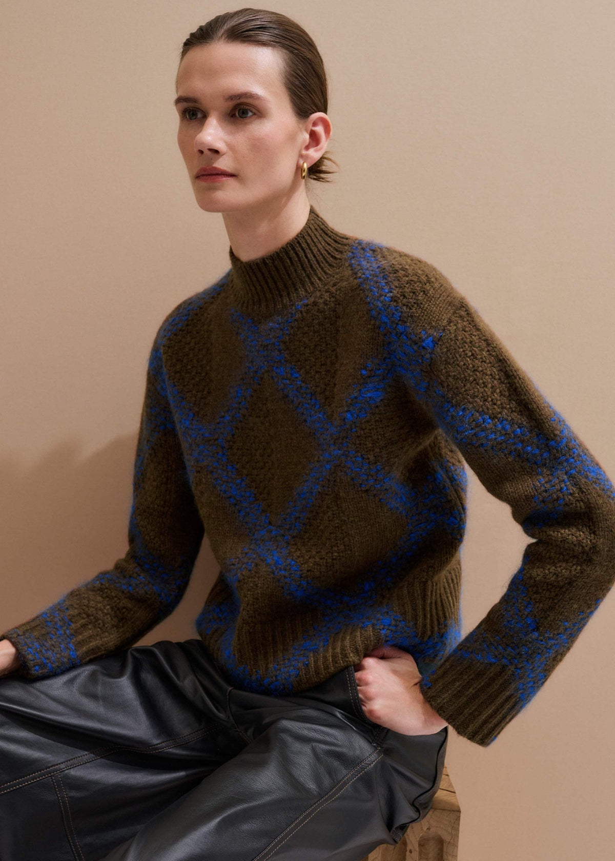 Green Merino Statement Textured Argyle Sweater | ME+EM