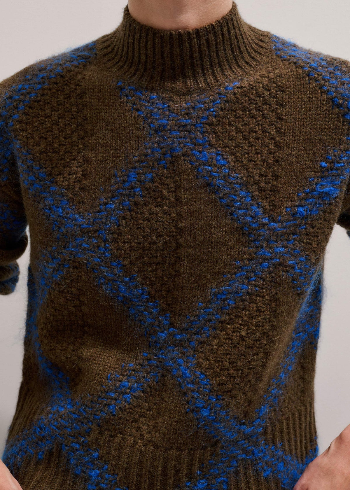 Green Merino Statement Textured Argyle Sweater | ME+EM