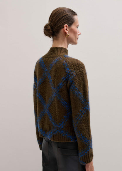 Green Merino Statement Textured Argyle Sweater | ME+EM