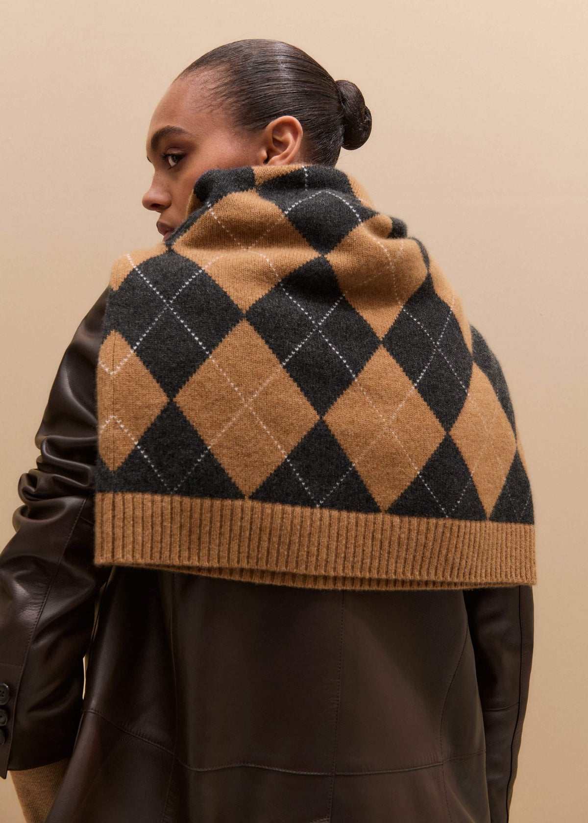 Brown Cashmere Relaxed Argyle Sweater | ME+EM